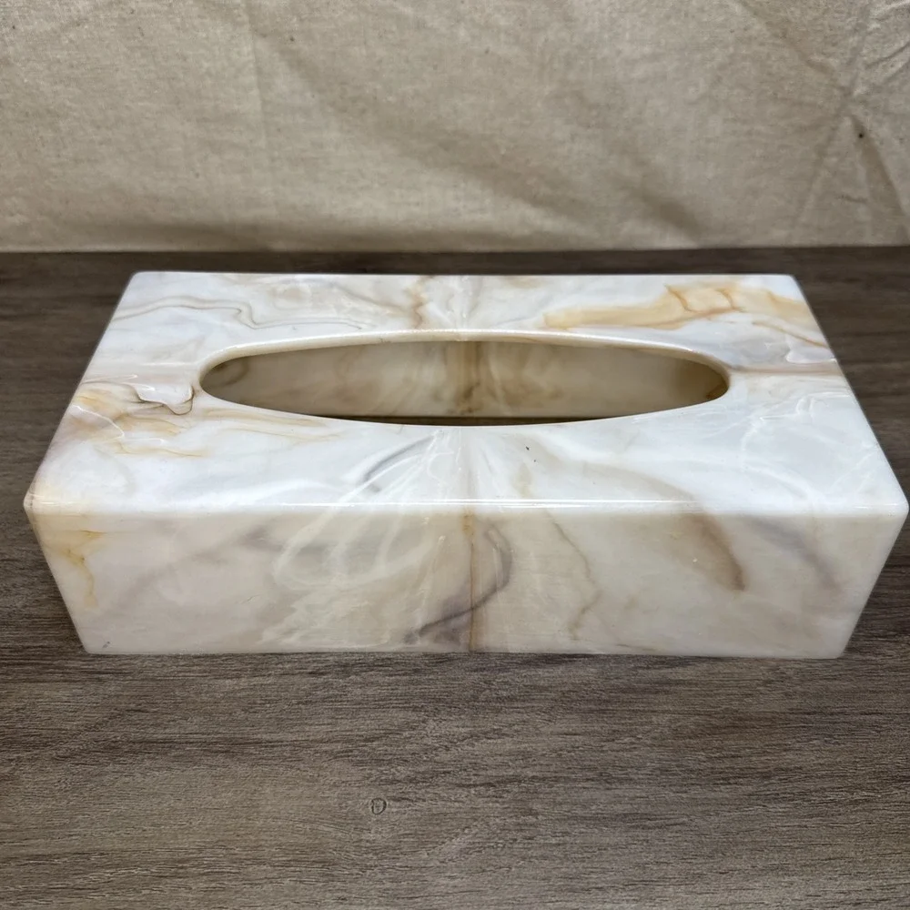 Faux‎ Marble Vintage Acrylic Lucite Plastic Tissue Box Cover Cream Tan